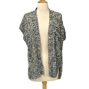 Eileen Fisher System Open Short Sleeve Cardigan Linen Blend Black White Size PS